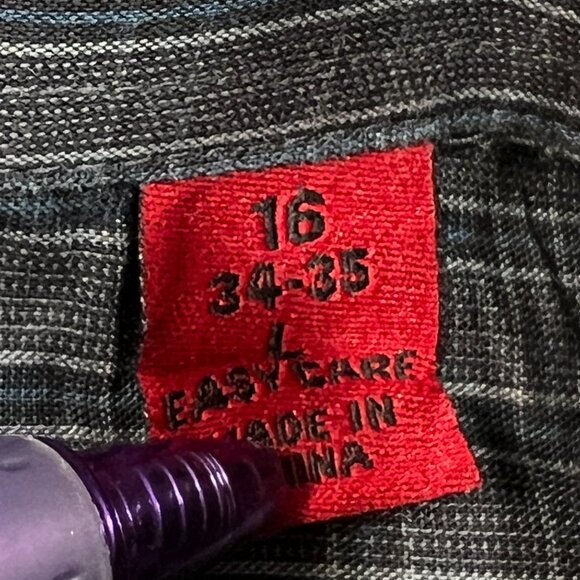 Alfani Button Up Shirt Fitted Performance Large 16 34/35 Gray Plaid Long Sleeve - Picture 5 of 6